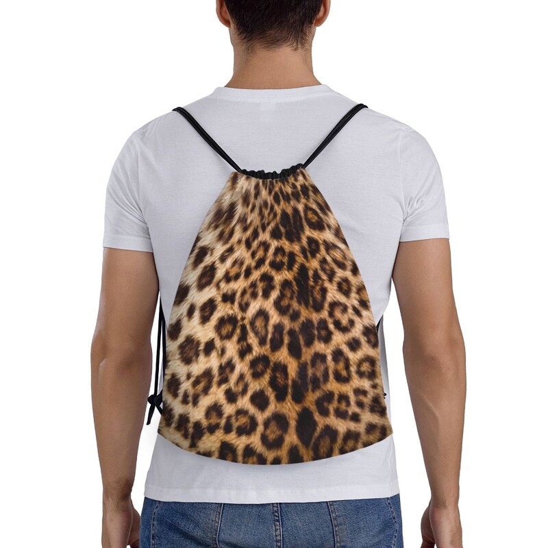 Personalizat blană de ghepard de leopard Ascunde genți cu șnur pentru cumpărături Rucsaci de yoga Femei Bărbați Model blană de animale Rucsac de sport pentru gimnastică