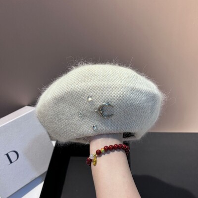 Beretă tricotată din blană de iepure angora, iarnă pentru femei, berete din lână, căciuli, pălărie de pictor pentru fete, căciulă caldă de trezire, șapcă