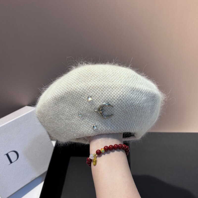 Beretă tricotată din blană de iepure angora, iarnă pentru femei, berete din lână, căciuli, pălărie de pictor pentru fete, căciulă caldă de trezire, șapcă