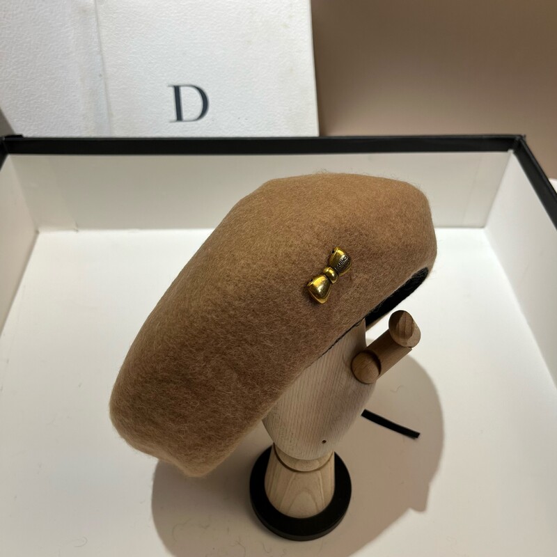 Papion de lux din metal, beretă de lână, pălărie, pălărie de iarnă, șapcă caldă pentru femei, berete versatile pentru fete, pălărie de pictor francez pentru doamnă