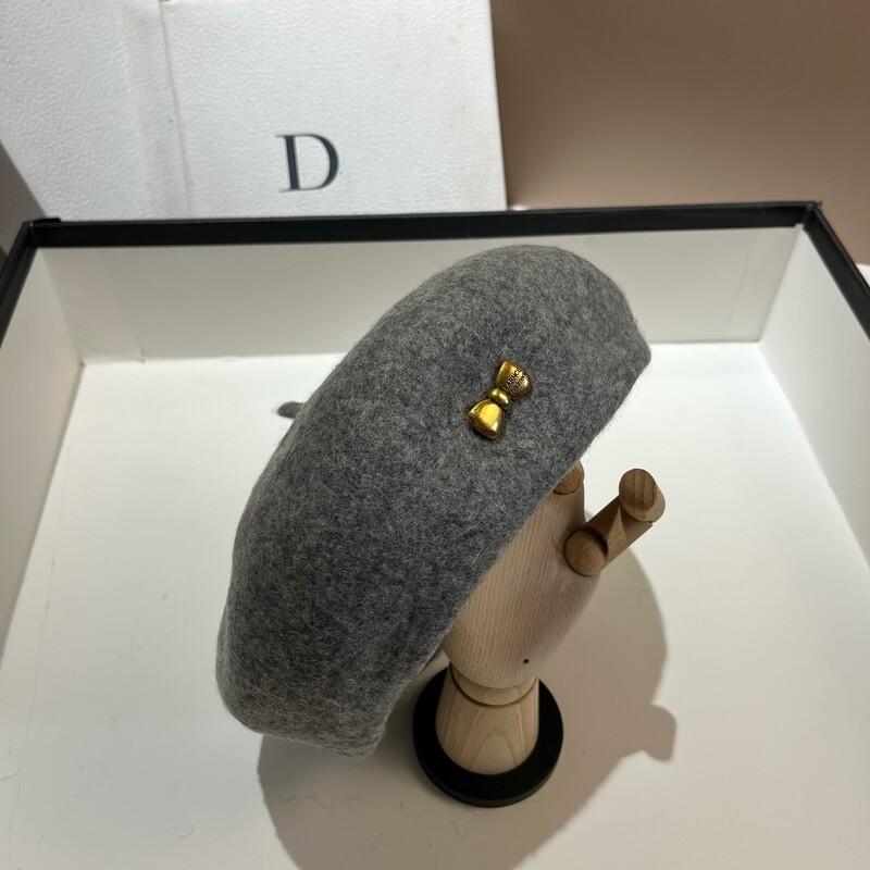 Papion de lux din metal, beretă de lână, pălărie, pălărie de iarnă, șapcă caldă pentru femei, berete versatile pentru fete, pălărie de pictor francez pentru doamnă