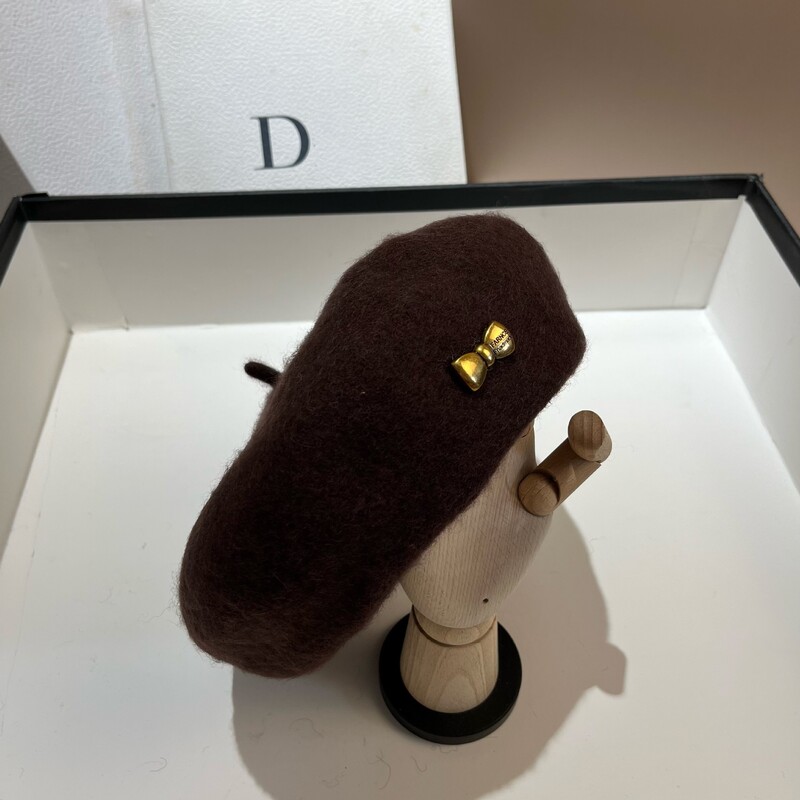 Papion de lux din metal, beretă de lână, pălărie, pălărie de iarnă, șapcă caldă pentru femei, berete versatile pentru fete, pălărie de pictor francez pentru doamnă