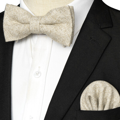 EASTEPIC Кашмирено яке Двуслойна дебела папийонка за мъже Комплект ханки Вълнен аксесоар Топъл цвят Сватбен подарък Зимно парти