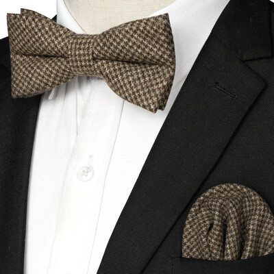 EASTEPIC Кашмирено яке Двуслойна дебела папийонка за мъже Комплект ханки Вълнен аксесоар Топъл цвят Сватбен подарък Зимно парти