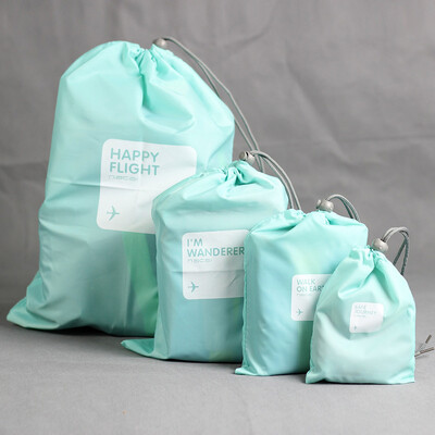 Set de 4 bucăți de saci de depozitare cu șnur de călătorie, impermeabile, pentru buzunar pentru pantofi, lenjerie de corp, organizator pentru cosmetice, geantă de toaletă, ambalare haine de călătorie