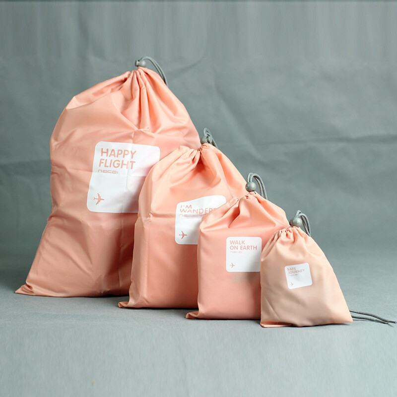 Set de 4 bucăți de saci de depozitare cu șnur de călătorie, impermeabile, pentru buzunar pentru pantofi, lenjerie de corp, organizator pentru cosmetice, geantă de toaletă, ambalare haine de călătorie