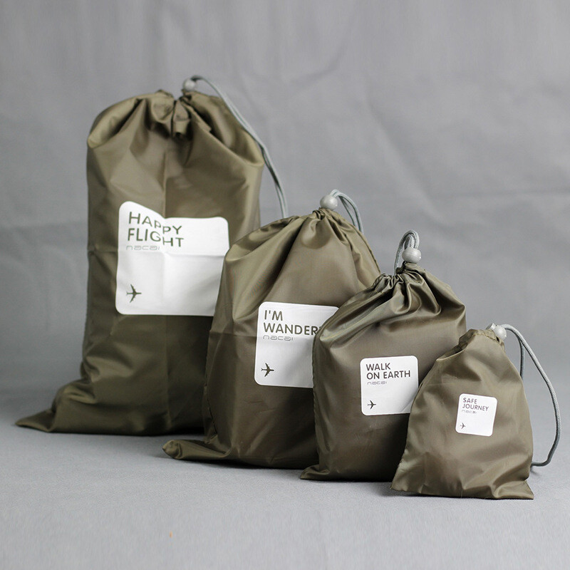 Set de 4 bucăți de saci de depozitare cu șnur de călătorie, impermeabile, pentru buzunar pentru pantofi, lenjerie de corp, organizator pentru cosmetice, geantă de toaletă, ambalare haine de călătorie