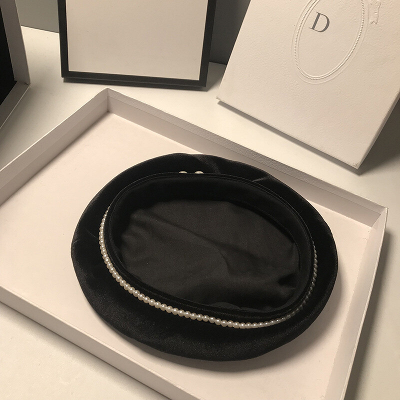 Crna beretka Ženska jesen zima Elegantni biserni ukras Slikarski šešir Modni svestrani ulični šešir Trend