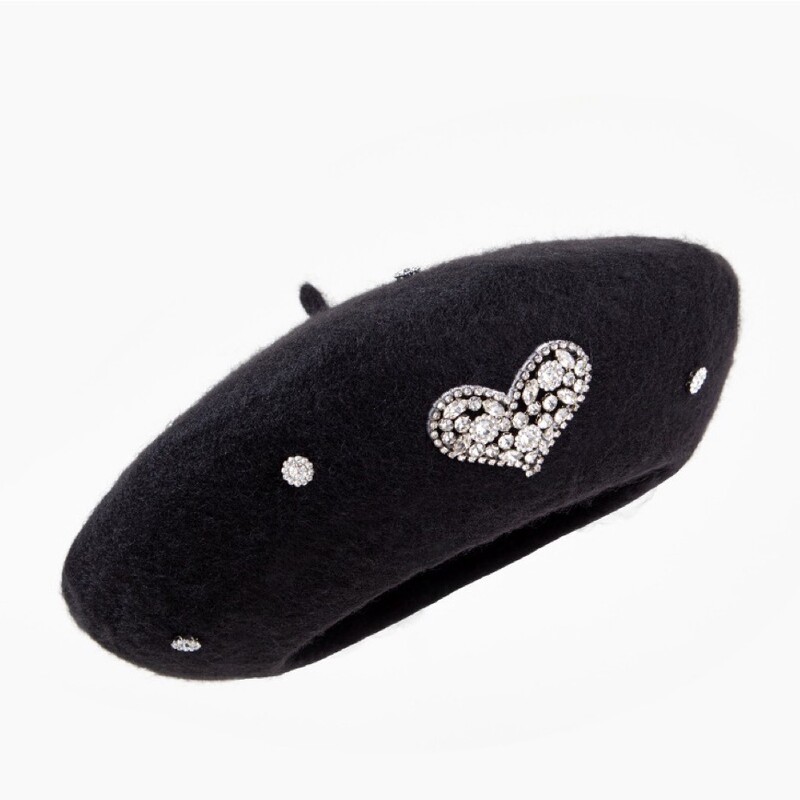 Moda cu inimă cu strasuri, beretă de iarnă pentru femei, toamnă iarnă, căciulă caldă, pălării pictor francez, berete versatile pentru doamnă, șapci cu vârf plat
