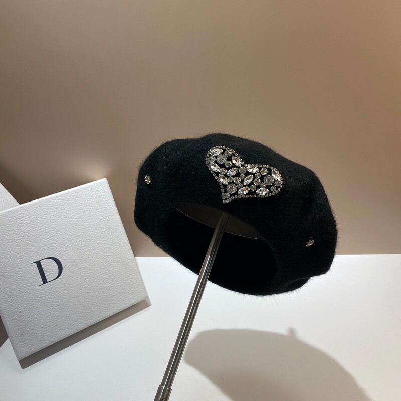 Moda cu inimă cu strasuri, beretă de iarnă pentru femei, toamnă iarnă, căciulă caldă, pălării pictor francez, berete versatile pentru doamnă, șapci cu vârf plat