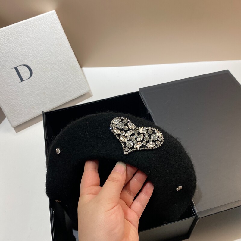 Moda cu inimă cu strasuri, beretă de iarnă pentru femei, toamnă iarnă, căciulă caldă, pălării pictor francez, berete versatile pentru doamnă, șapci cu vârf plat