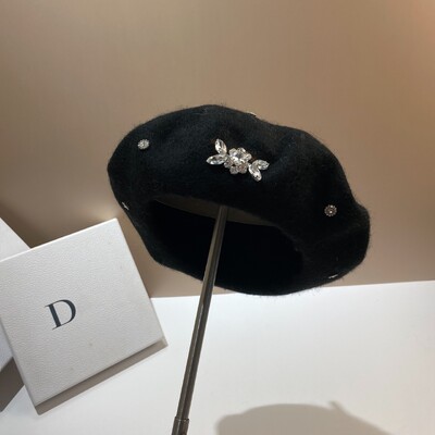 Moda coreeană, cu pietre de lux, beretă de lână, pălărie, căciulă caldă de iarnă, pălărie de pictor artist francez, beretă versatilă pentru femeie