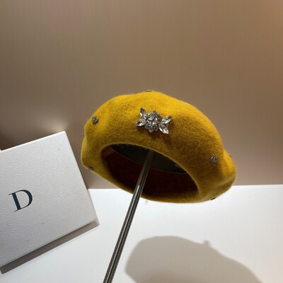 Moda coreeană, cu pietre de lux, beretă de lână, pălărie, căciulă caldă de iarnă, pălărie de pictor artist francez, beretă versatilă pentru femeie