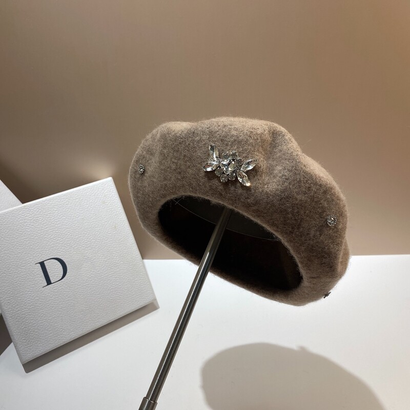 Moda coreeană, cu pietre de lux, beretă de lână, pălărie, căciulă caldă de iarnă, pălărie de pictor artist francez, beretă versatilă pentru femeie