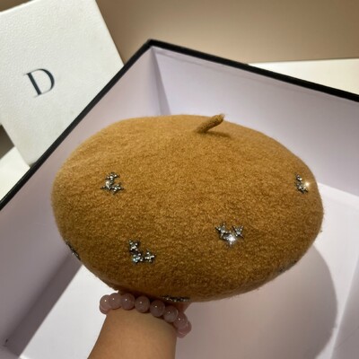 Luksuzna vunena beretka sa zvijezdama od kamenčića, zimska topla kapa, modna ženska kapa s beretkama, svestrana kapa za djevojke, šešir francuskog umjetnika