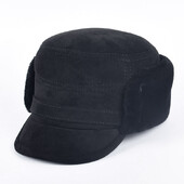 Pălărie de iarnă pentru bărbați, cu clape pentru urechi, toamna 2024, caldă, Ushanka, pălării din blană artificială, șapcă rusă de lux, negru