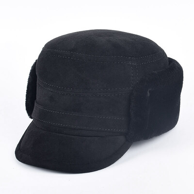 Pălărie de iarnă pentru bărbați, cu clape pentru urechi, toamna 2024, caldă, Ushanka, pălării din blană artificială, șapcă rusă de lux, negru