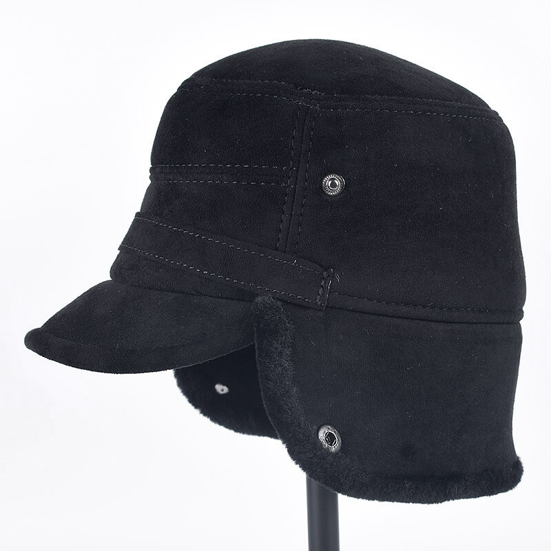 Pălărie de iarnă pentru bărbați, cu clape pentru urechi, toamna 2024, caldă, Ushanka, pălării din blană artificială, șapcă rusă de lux, negru