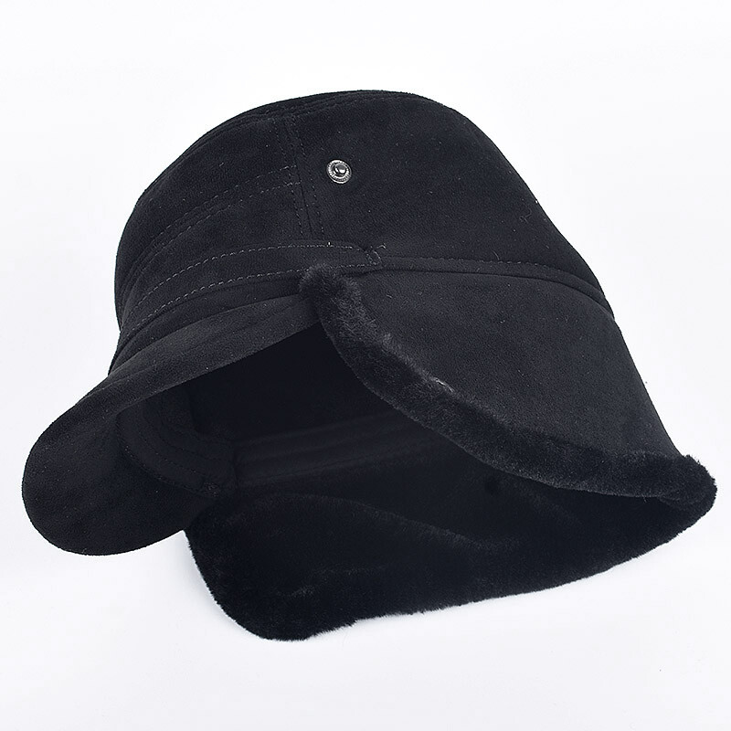 Pălărie de iarnă pentru bărbați, cu clape pentru urechi, toamna 2024, caldă, Ushanka, pălării din blană artificială, șapcă rusă de lux, negru