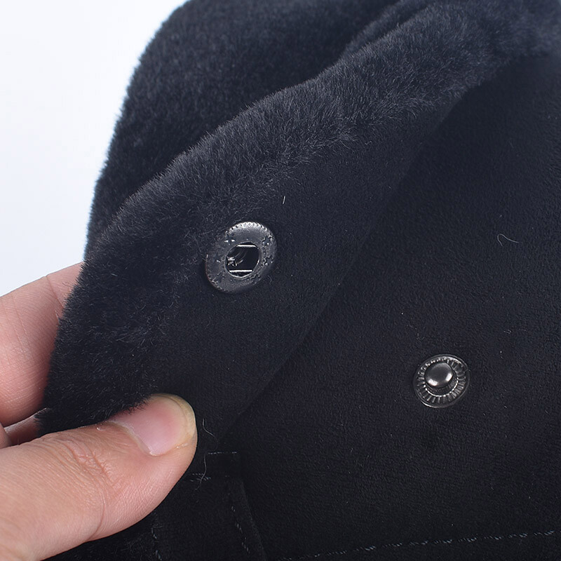 Pălărie de iarnă pentru bărbați, cu clape pentru urechi, toamna 2024, caldă, Ushanka, pălării din blană artificială, șapcă rusă de lux, negru