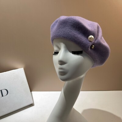 Designer Pearls Pălărie din lână Beretă pentru femei Berta de iarnă Căciulă caldă pentru femeie Versatile Berete pentru fete Pălărie de pictor artist francez