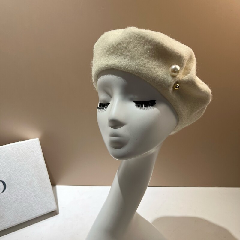 Designer Pearls Pălărie din lână Beretă pentru femei Berta de iarnă Căciulă caldă pentru femeie Versatile Berete pentru fete Pălărie de pictor artist francez