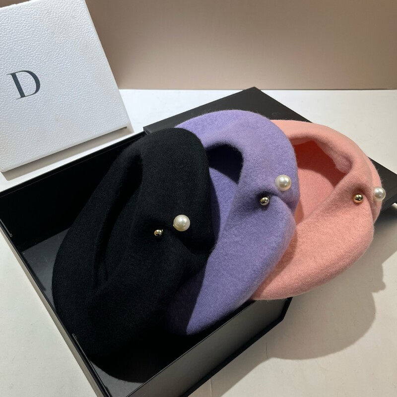 Designer Pearls Pălărie din lână Beretă pentru femei Berta de iarnă Căciulă caldă pentru femeie Versatile Berete pentru fete Pălărie de pictor artist francez