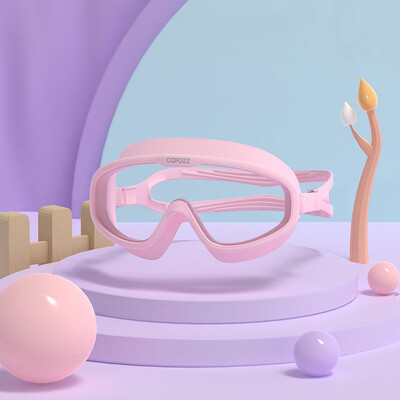 COPOZZ Ochelari de înot pentru copii, impermeabili, reglabili, din silicon, sticlă de înot pentru copii, anti-aburire, protecție UV, ochelari cu ramă mare cu husă