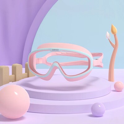 COPOZZ Ochelari de înot pentru copii, impermeabili, reglabili, din silicon, sticlă de înot pentru copii, anti-aburire, protecție UV, ochelari cu ramă mare cu husă