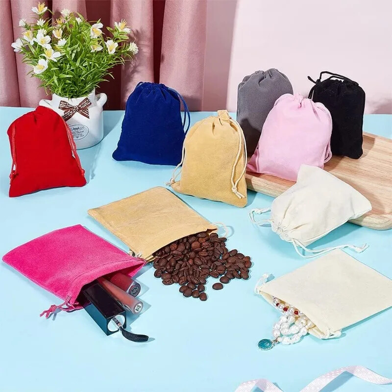 5 komada baršunaste vrećice u više boja za nakit 8x10/12x15/15x20/20x30 cm vrećice za božićne poklone za vjenčanje s uzicom