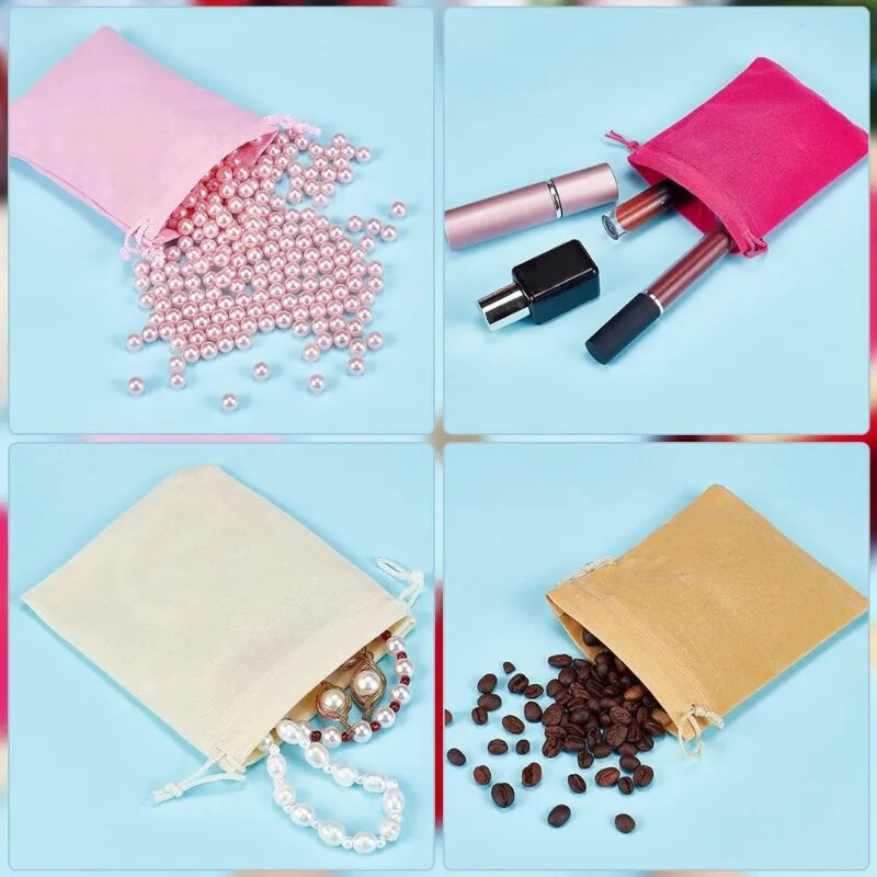 5 komada baršunaste vrećice u više boja za nakit 8x10/12x15/15x20/20x30 cm vrećice za božićne poklone za vjenčanje s uzicom