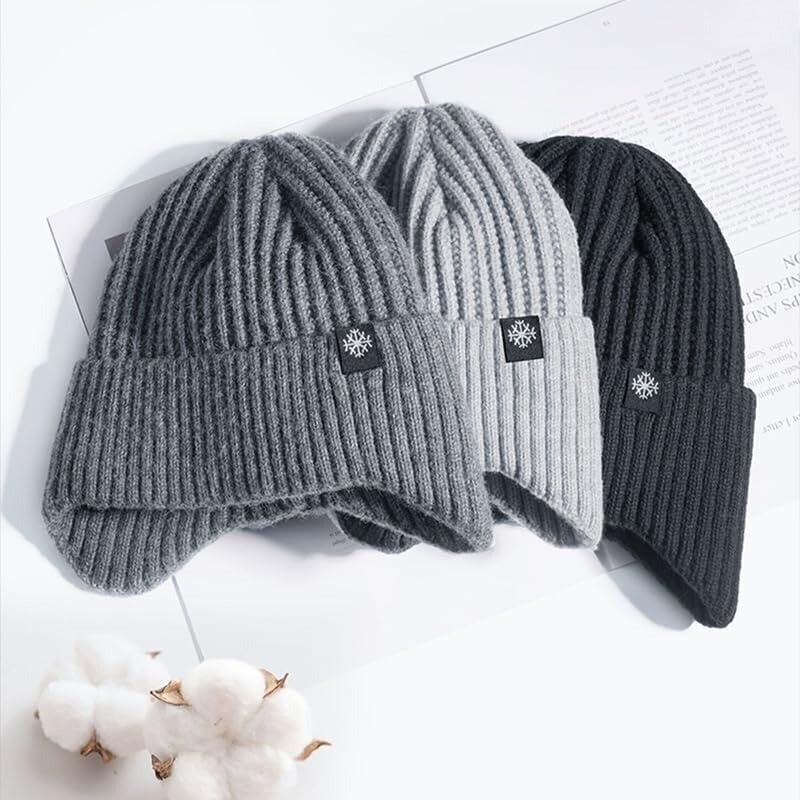 Pălărie tricotată de iarnă în aer liber pentru bărbați și femei, căciuli de urechi calde de pluș, pălărie de schi, la modă ocazională, pălărie de protecție pentru urechi pentru bicicletă