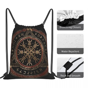 The Helm Of Awe V-Viking Age Cool Kawaii Drawstring τσάντες Shopping Shopping Clothes Storage Πολλαπλών λειτουργιών εφηβικό φορητό σακίδιο πλάτης