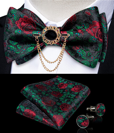 Self Tie Παπιγιόν με Καρφίτσα Chain Luxury Μαύρο Λευκό Μπλε Κόκκινο Paisley Floral Butterfly Wedding Prom Groom Bowknot Ανδρικό αξεσουάρ