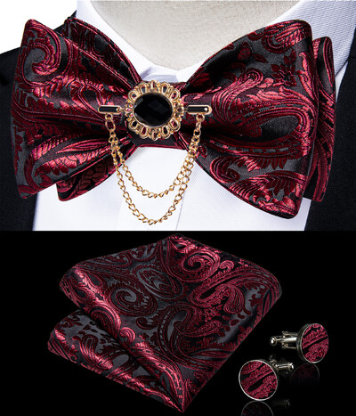 Self Tie Παπιγιόν με Καρφίτσα Chain Luxury Μαύρο Λευκό Μπλε Κόκκινο Paisley Floral Butterfly Wedding Prom Groom Bowknot Ανδρικό αξεσουάρ