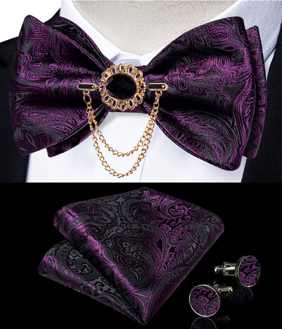 Self Tie Παπιγιόν με Καρφίτσα Chain Luxury Μαύρο Λευκό Μπλε Κόκκινο Paisley Floral Butterfly Wedding Prom Groom Bowknot Ανδρικό αξεσουάρ