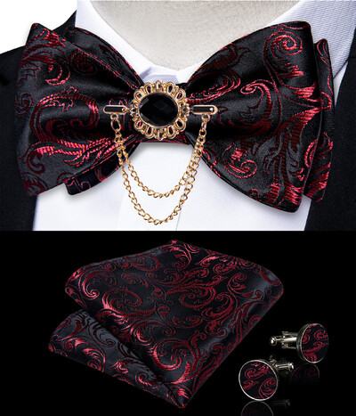 Self Tie Παπιγιόν με Καρφίτσα Chain Luxury Μαύρο Λευκό Μπλε Κόκκινο Paisley Floral Butterfly Wedding Prom Groom Bowknot Ανδρικό αξεσουάρ