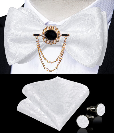 Self Tie Παπιγιόν με Καρφίτσα Chain Luxury Μαύρο Λευκό Μπλε Κόκκινο Paisley Floral Butterfly Wedding Prom Groom Bowknot Ανδρικό αξεσουάρ