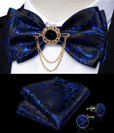 Self Tie Παπιγιόν με Καρφίτσα Chain Luxury Μαύρο Λευκό Μπλε Κόκκινο Paisley Floral Butterfly Wedding Prom Groom Bowknot Ανδρικό αξεσουάρ