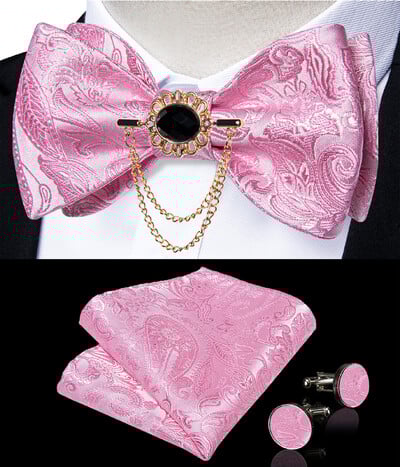 Self Tie Παπιγιόν με Καρφίτσα Chain Luxury Μαύρο Λευκό Μπλε Κόκκινο Paisley Floral Butterfly Wedding Prom Groom Bowknot Ανδρικό αξεσουάρ