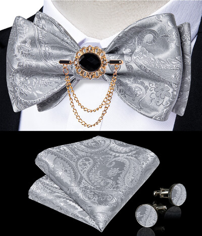 Self Tie Παπιγιόν με Καρφίτσα Chain Luxury Μαύρο Λευκό Μπλε Κόκκινο Paisley Floral Butterfly Wedding Prom Groom Bowknot Ανδρικό αξεσουάρ