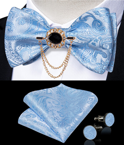 Self Tie Παπιγιόν με Καρφίτσα Chain Luxury Μαύρο Λευκό Μπλε Κόκκινο Paisley Floral Butterfly Wedding Prom Groom Bowknot Ανδρικό αξεσουάρ