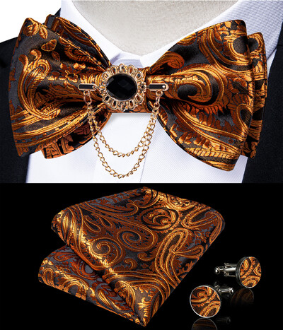 Self Tie Παπιγιόν με Καρφίτσα Chain Luxury Μαύρο Λευκό Μπλε Κόκκινο Paisley Floral Butterfly Wedding Prom Groom Bowknot Ανδρικό αξεσουάρ