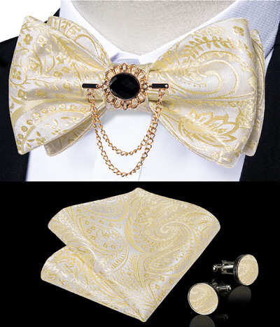 Self Tie Παπιγιόν με Καρφίτσα Chain Luxury Μαύρο Λευκό Μπλε Κόκκινο Paisley Floral Butterfly Wedding Prom Groom Bowknot Ανδρικό αξεσουάρ