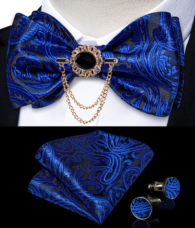 Self Tie Παπιγιόν με Καρφίτσα Chain Luxury Μαύρο Λευκό Μπλε Κόκκινο Paisley Floral Butterfly Wedding Prom Groom Bowknot Ανδρικό αξεσουάρ