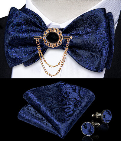 Self Tie Παπιγιόν με Καρφίτσα Chain Luxury Μαύρο Λευκό Μπλε Κόκκινο Paisley Floral Butterfly Wedding Prom Groom Bowknot Ανδρικό αξεσουάρ