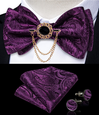 Self Tie Παπιγιόν με Καρφίτσα Chain Luxury Μαύρο Λευκό Μπλε Κόκκινο Paisley Floral Butterfly Wedding Prom Groom Bowknot Ανδρικό αξεσουάρ