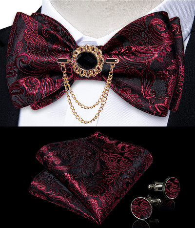 Self Tie Παπιγιόν με Καρφίτσα Chain Luxury Μαύρο Λευκό Μπλε Κόκκινο Paisley Floral Butterfly Wedding Prom Groom Bowknot Ανδρικό αξεσουάρ