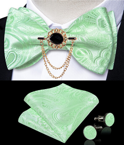 Self Tie Παπιγιόν με Καρφίτσα Chain Luxury Μαύρο Λευκό Μπλε Κόκκινο Paisley Floral Butterfly Wedding Prom Groom Bowknot Ανδρικό αξεσουάρ