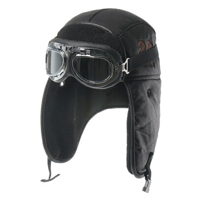 SupSindy Pălărie Bomber de iarnă pentru bărbați, cu ochelari de protecție, în aer liber, pentru motocicletă, rezistentă la vânt, caldă, cu blană artificială, pentru pilot, căciulă termică din piele Ushanka